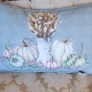Fall Shabby Chic Blue Feather Filled Pumpkins 24 X 14"